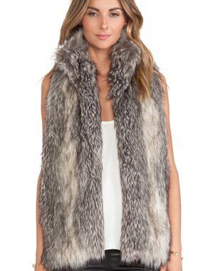Hunter Bell Caden Faux Fur Open Vest in Gray Size XS NWOT Women's